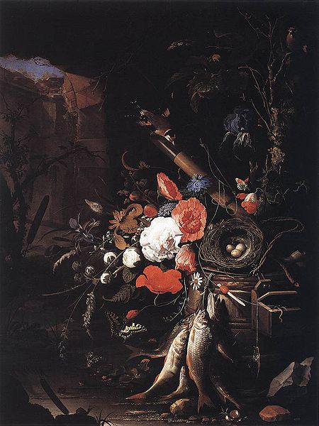 Abraham Mignon Still-Life with Fishes and Bird Nest